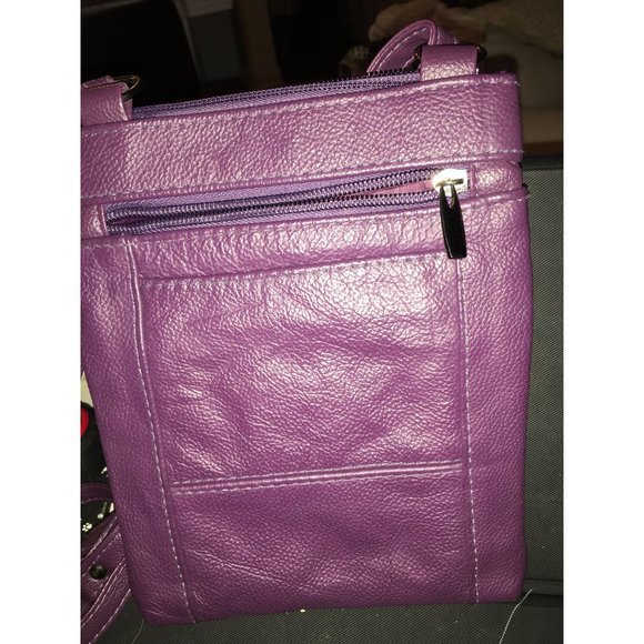 Steeltime Unisex Super Soft Deep Purple Leather Crossbody Bag with Serenity Pray - Picture 3 of 9